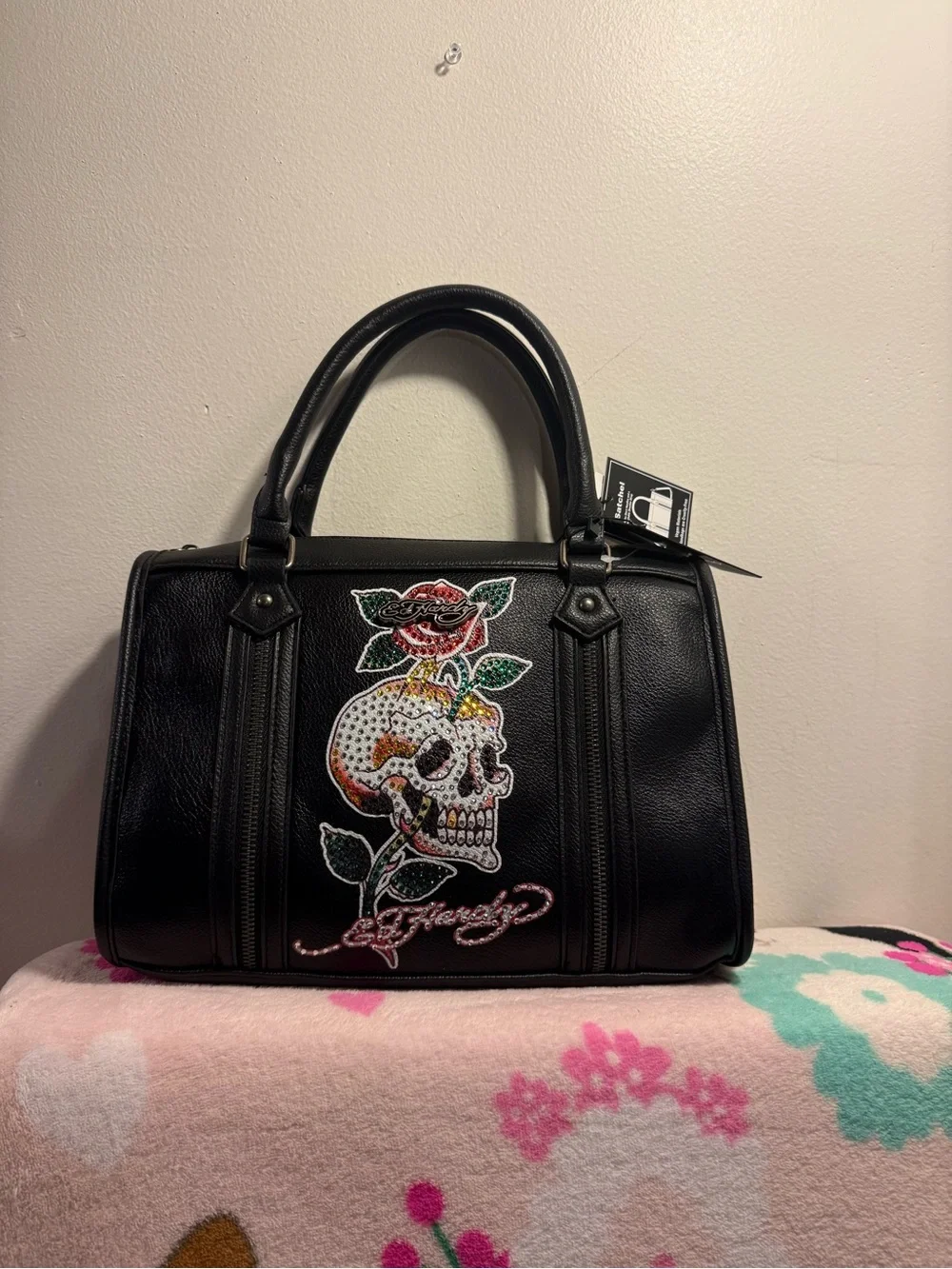 Ed Hardy Satchel Black rhinestone skull NEW RELEASE